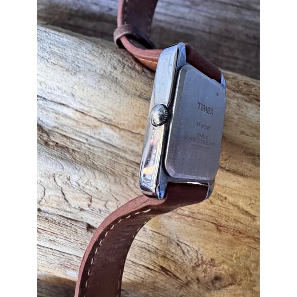 Timex rectangular tank style watch white dial brown leather strap WR 30M - Picture 6 of 7